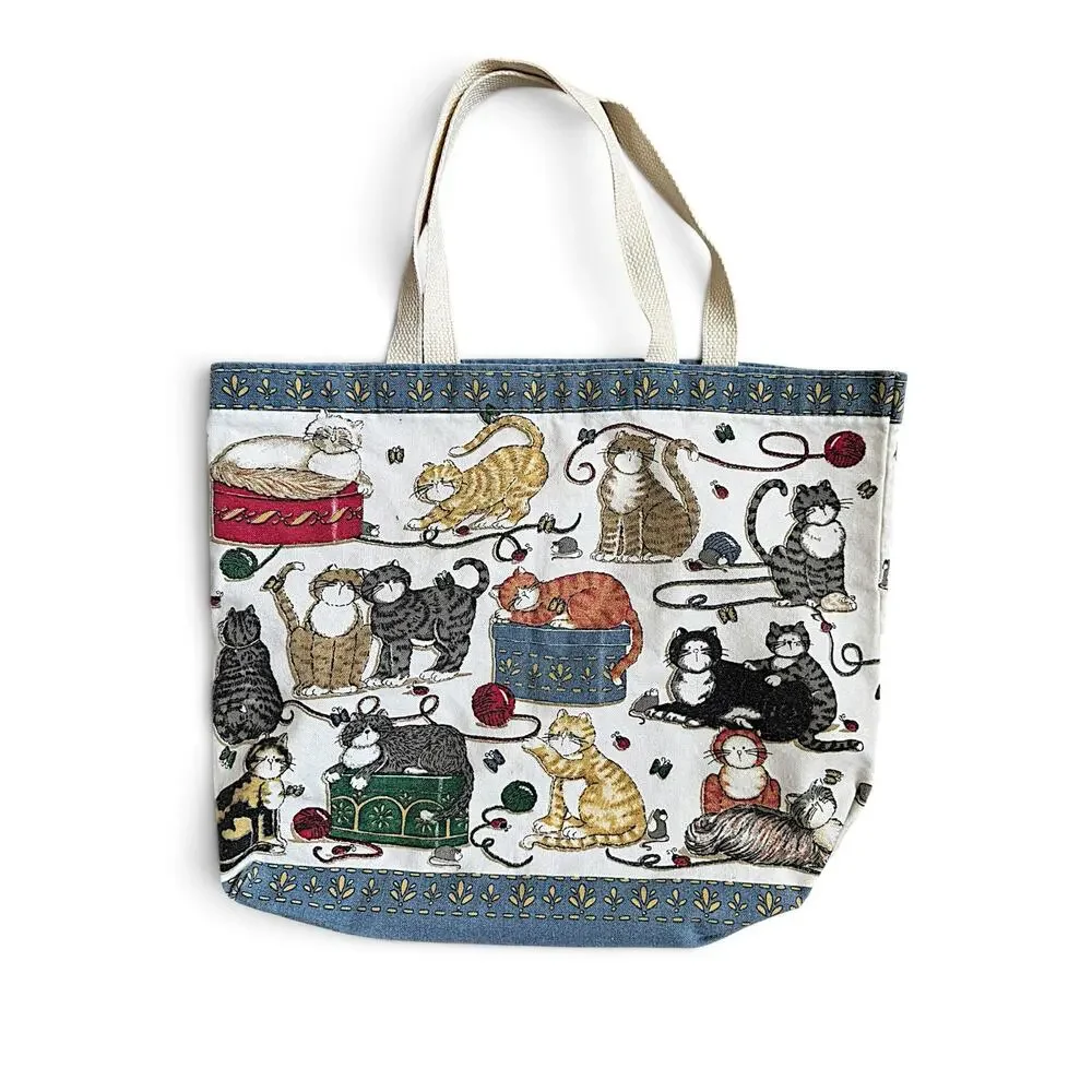 Vintage Y2K Deb Strain Cats Galore Tote Bag Cat Lady Cottagecore Made in USA